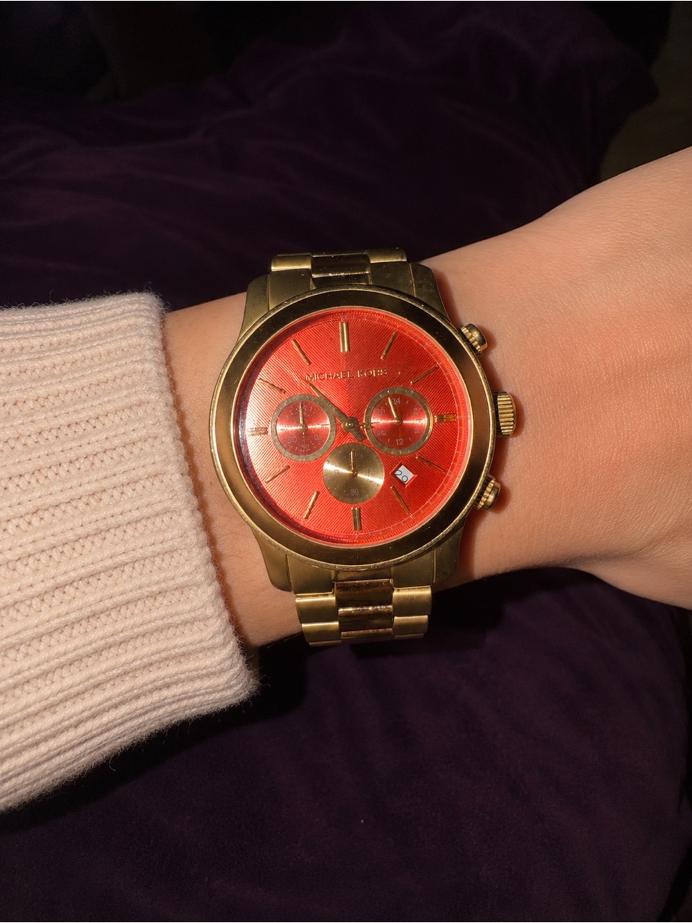 Michael Kors Gold-Tone Watch with Red Dial